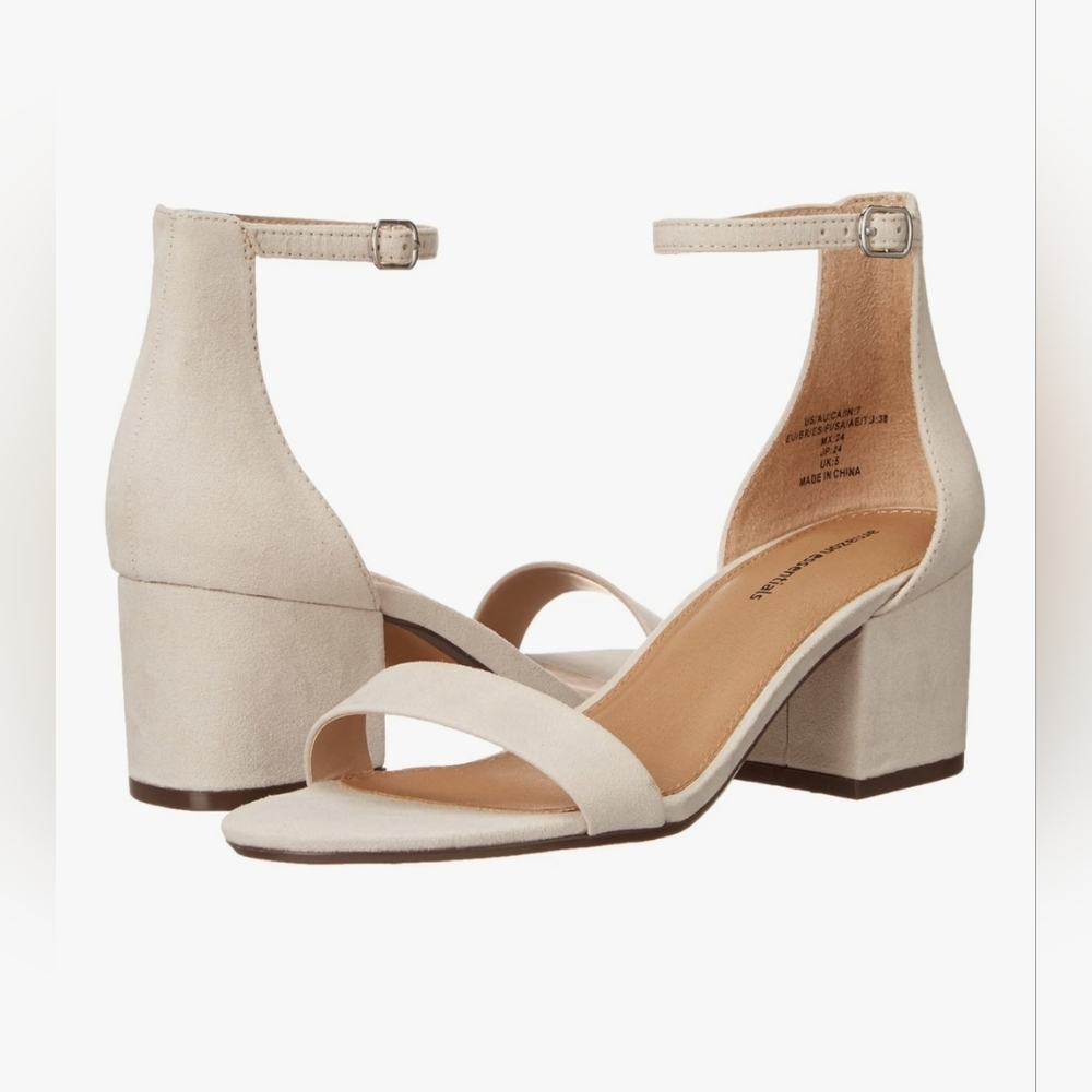 Amazon Essentials Women’s Two Strap Heeled Sandals – Ivory, Size 8